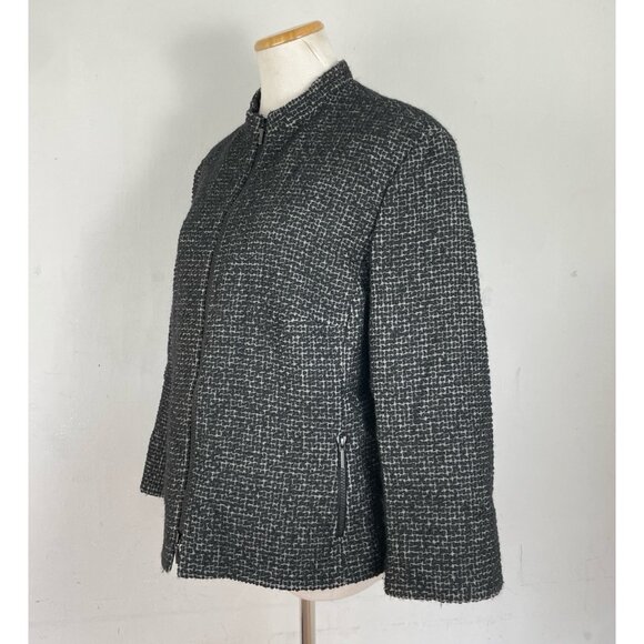 Akris Punto Jacket Size 12 Tweed Wool Blend Gray Black Cropped Bergdorf Goodman - Picture 3 of 6